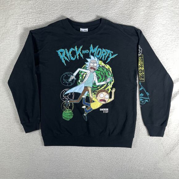 Rick & Morty Sweatshirt Mens Medium Trippy Black Adult Swim Psychedelic Crewneck - Picture 1 of 16